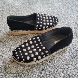 Steve Madden Black Suede Studs Pitch Platform Espadrilles Slip On Shoes Sz 7.5